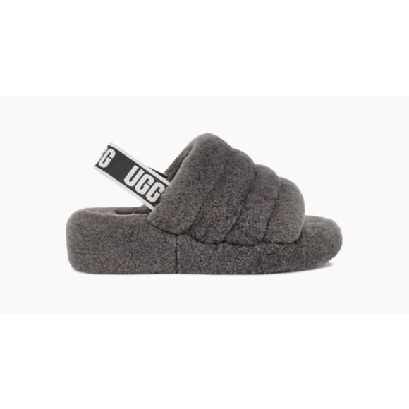Urban Outfitters x UGG® Fluff Yeah Shearling Fur Slide Sandals Charcoal Grey - Picture 6 of 10